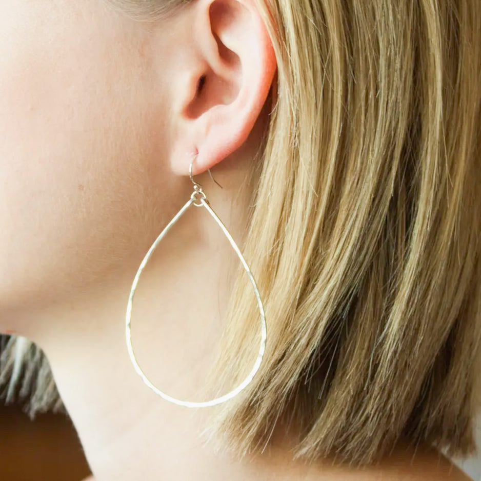 Large Teardrop Hoop Earrings - 14K Gold Filled or Sterling Silver
