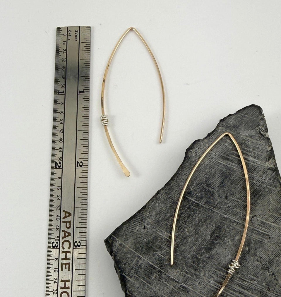 Arc Threader earrings with wire wrap-  14K Gold Filled or Sterling Silver