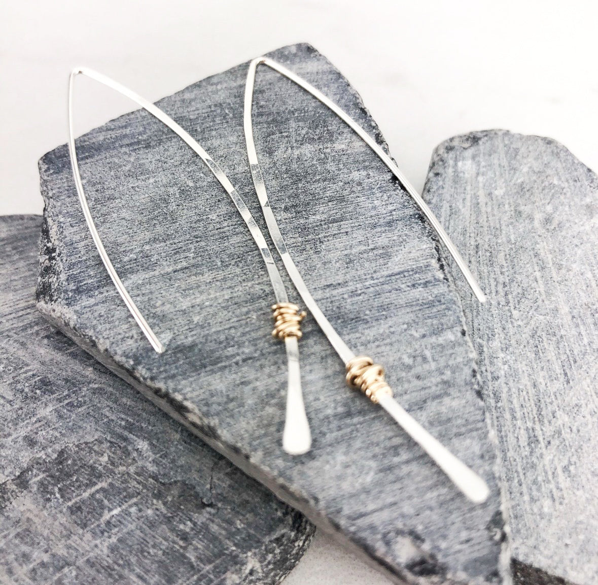 Arc Threader earrings with wire wrap-  14K Gold Filled or Sterling Silver
