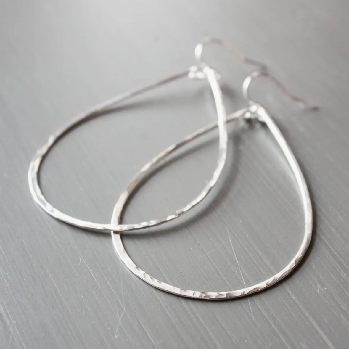Large Teardrop Hoop Earrings - 14K Gold Filled or Sterling Silver
