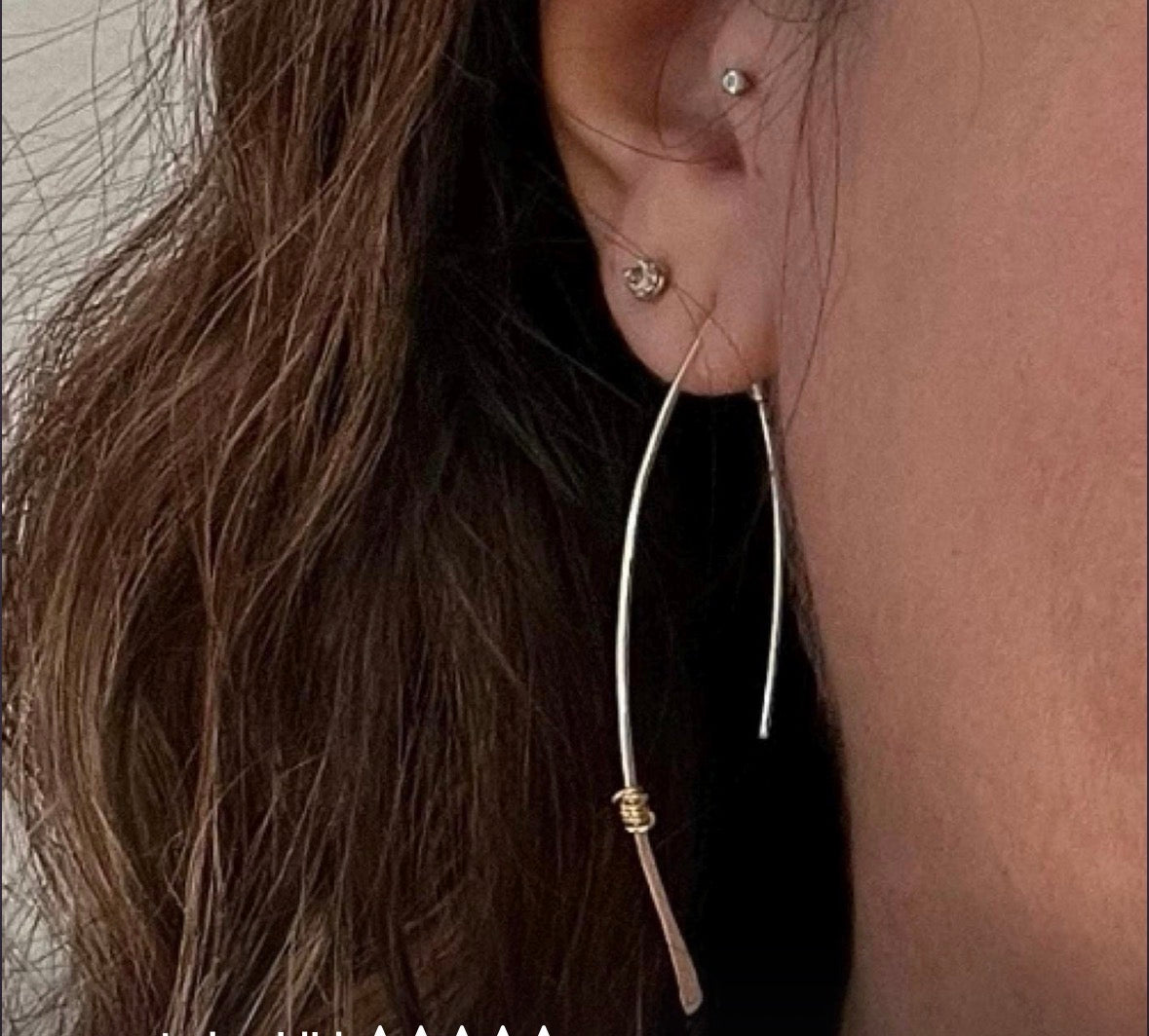 Arc Threader earrings with wire wrap-  14K Gold Filled or Sterling Silver