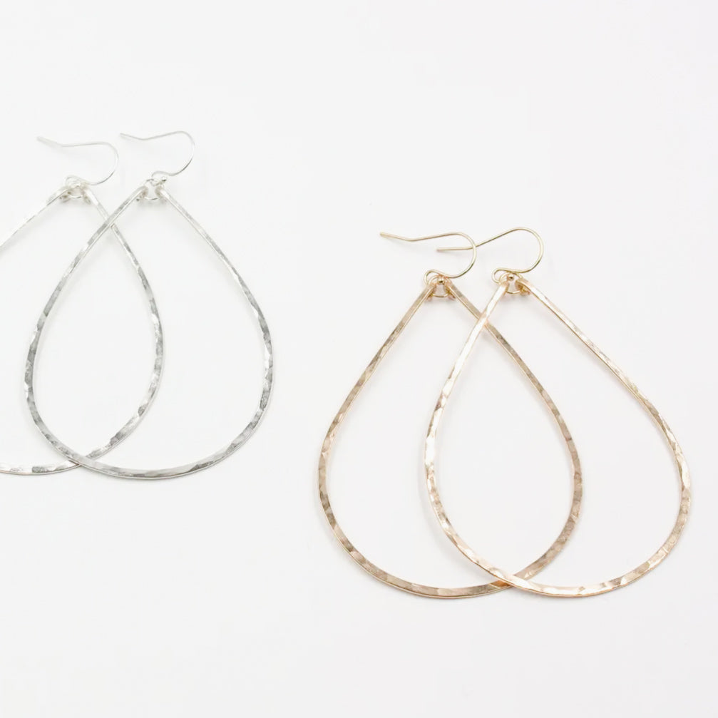 Large Teardrop Hoop Earrings - 14K Gold Filled or Sterling Silver