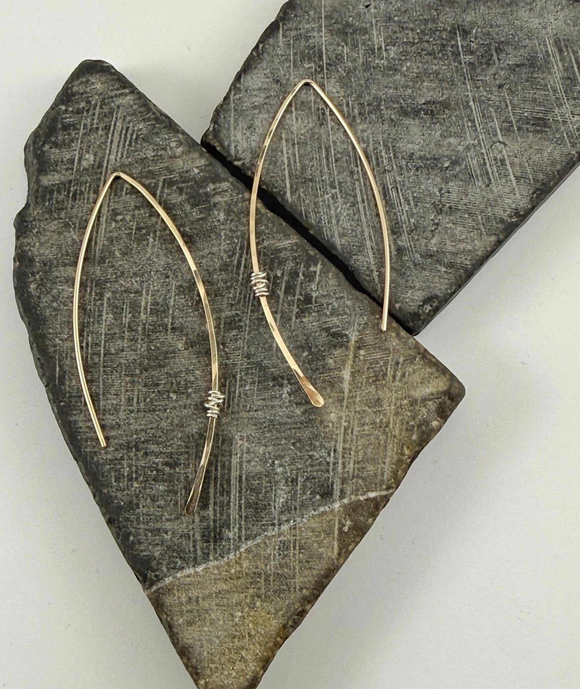 Arc Threader earrings with wire wrap-  14K Gold Filled or Sterling Silver
